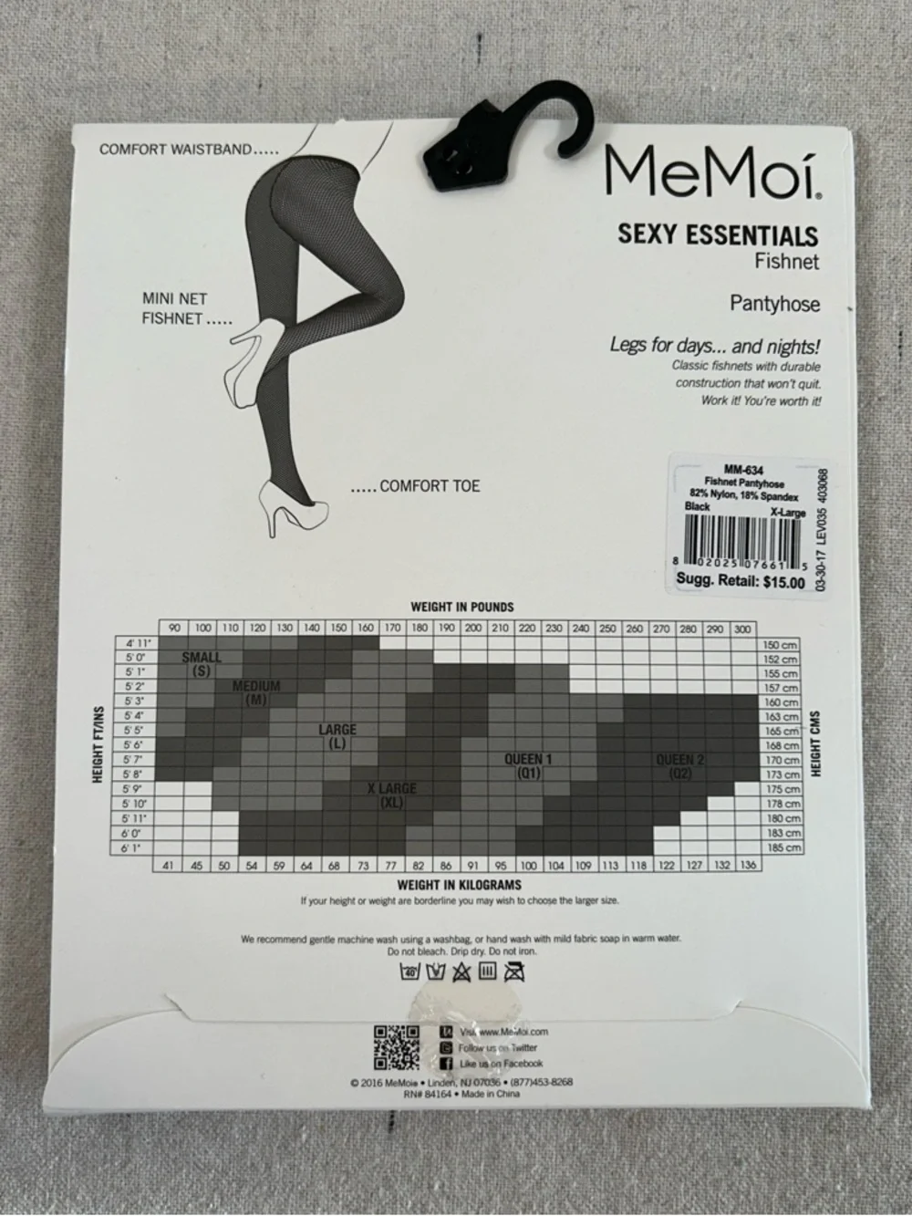 MeMoi Women's Size X-Large Black Fishnet Pantyhose
